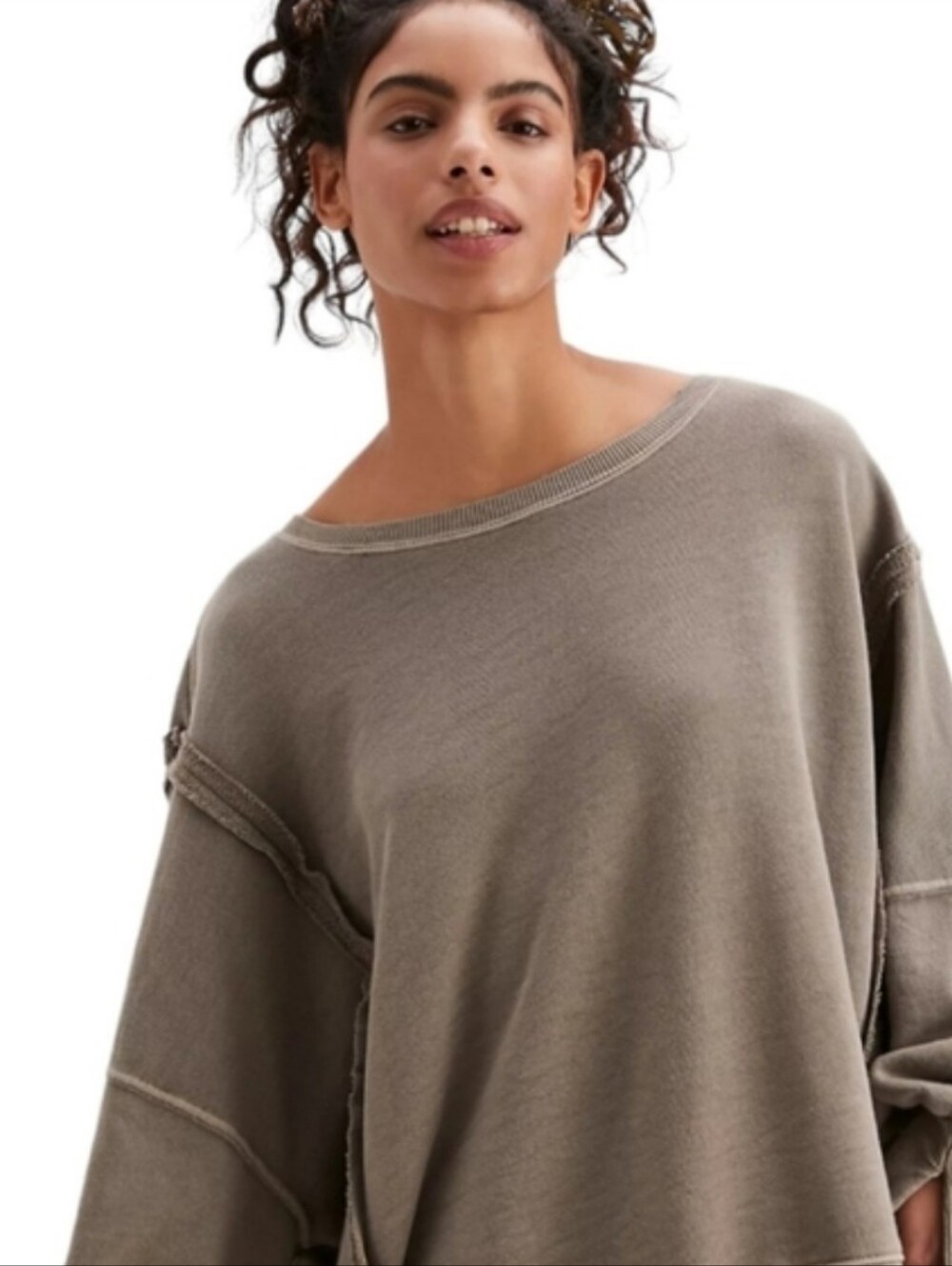 We The Free Relaxed Washed Crewneck Sweatshirt - Taupe Size Medium